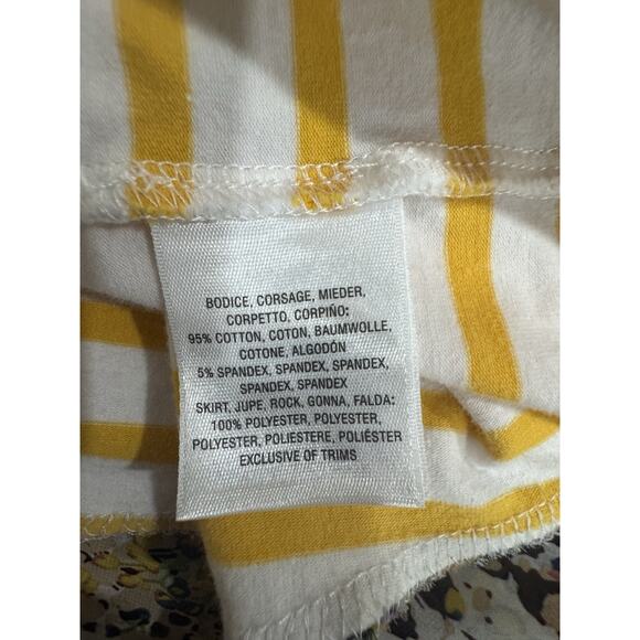 Yellow Striped Tank Top Floral Neckline Sleeveless Casual Cute - Picture 5 of 7